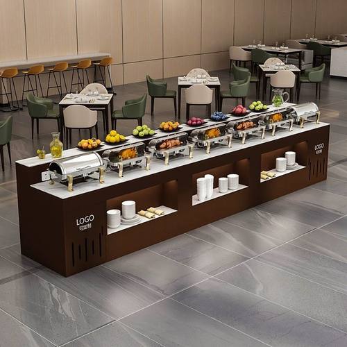 简约餐厅单位食堂大理石单面自助餐台靠墙式取餐台布菲台菜品摆台