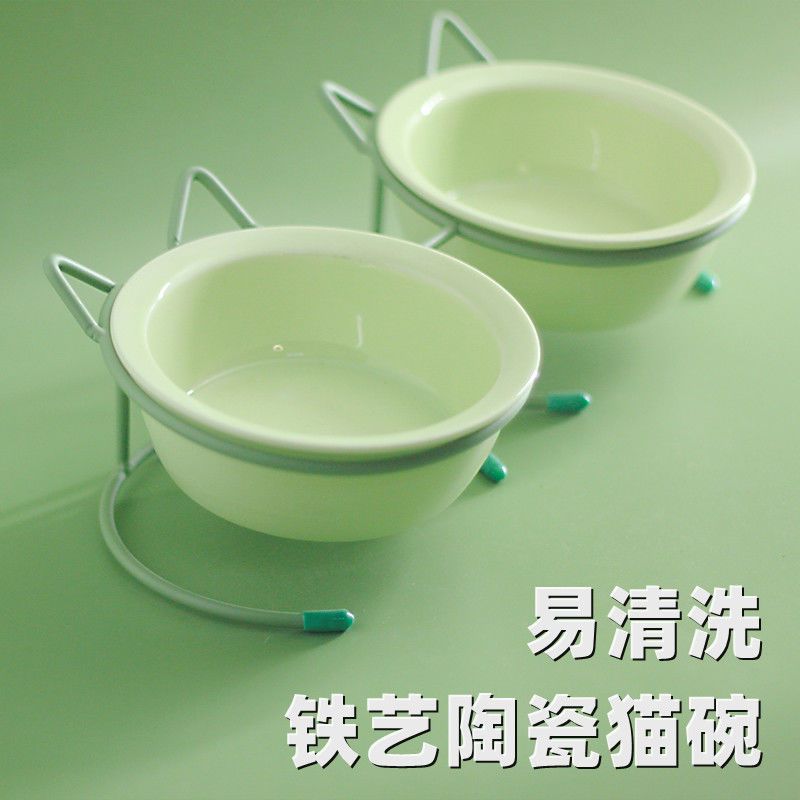 猫碗陶瓷猫碗陶瓷猫食盆双碗保护颈椎猫粮碗宠物饭碗狗狗碗喝水碗