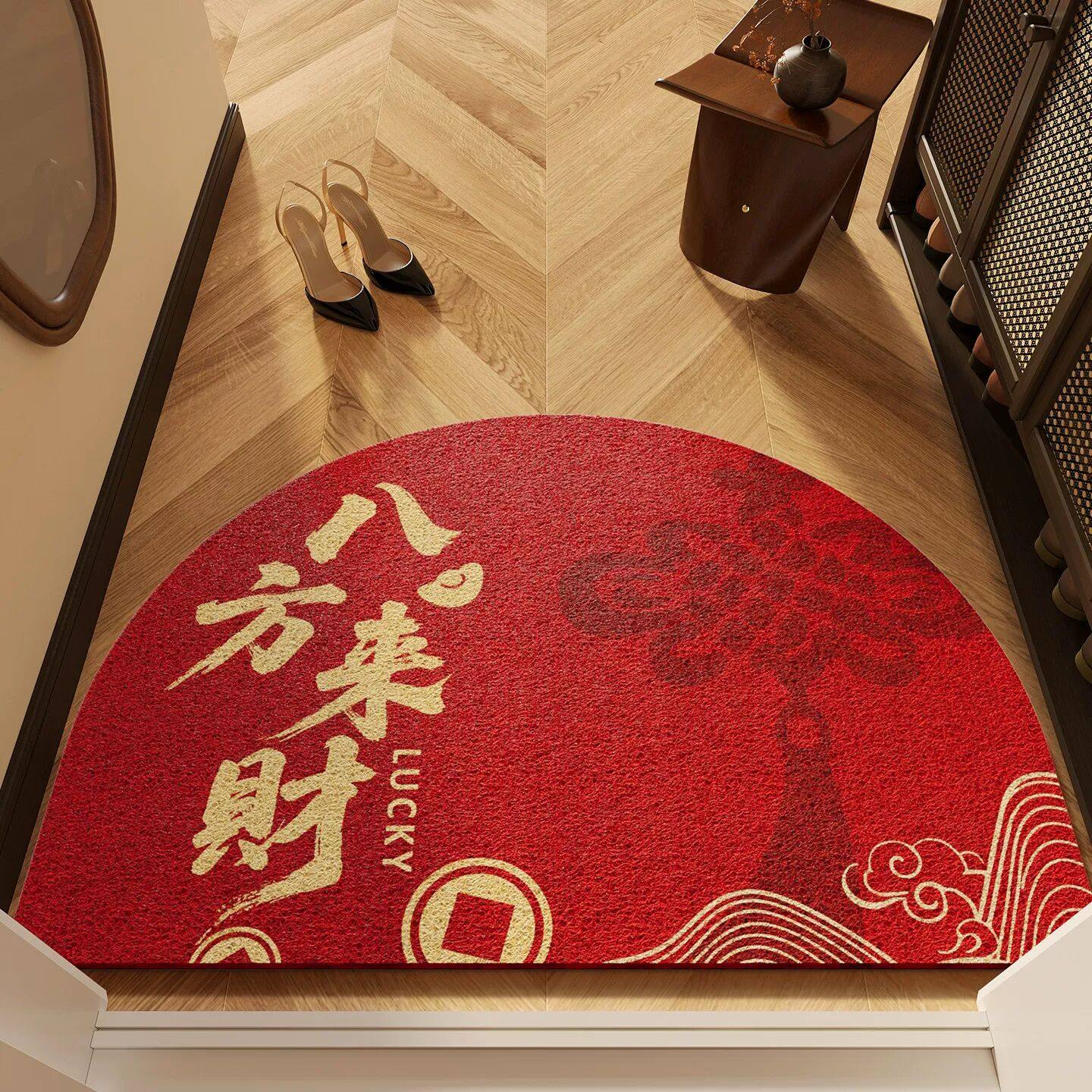 半圆形丝圈入户门地垫大门口防滑进门地毯室内外家用新年红色垫子