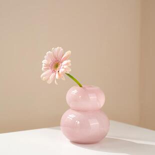 彩色葫芦花瓶摆件花器中式吉器宝瓶福禄插花水养茶道餐桌玻璃花瓶