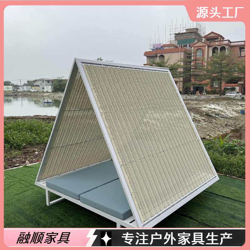 户外泳池躺床沙发庭院景区防水防晒躺椅创意设计室外藤编双人躺床
