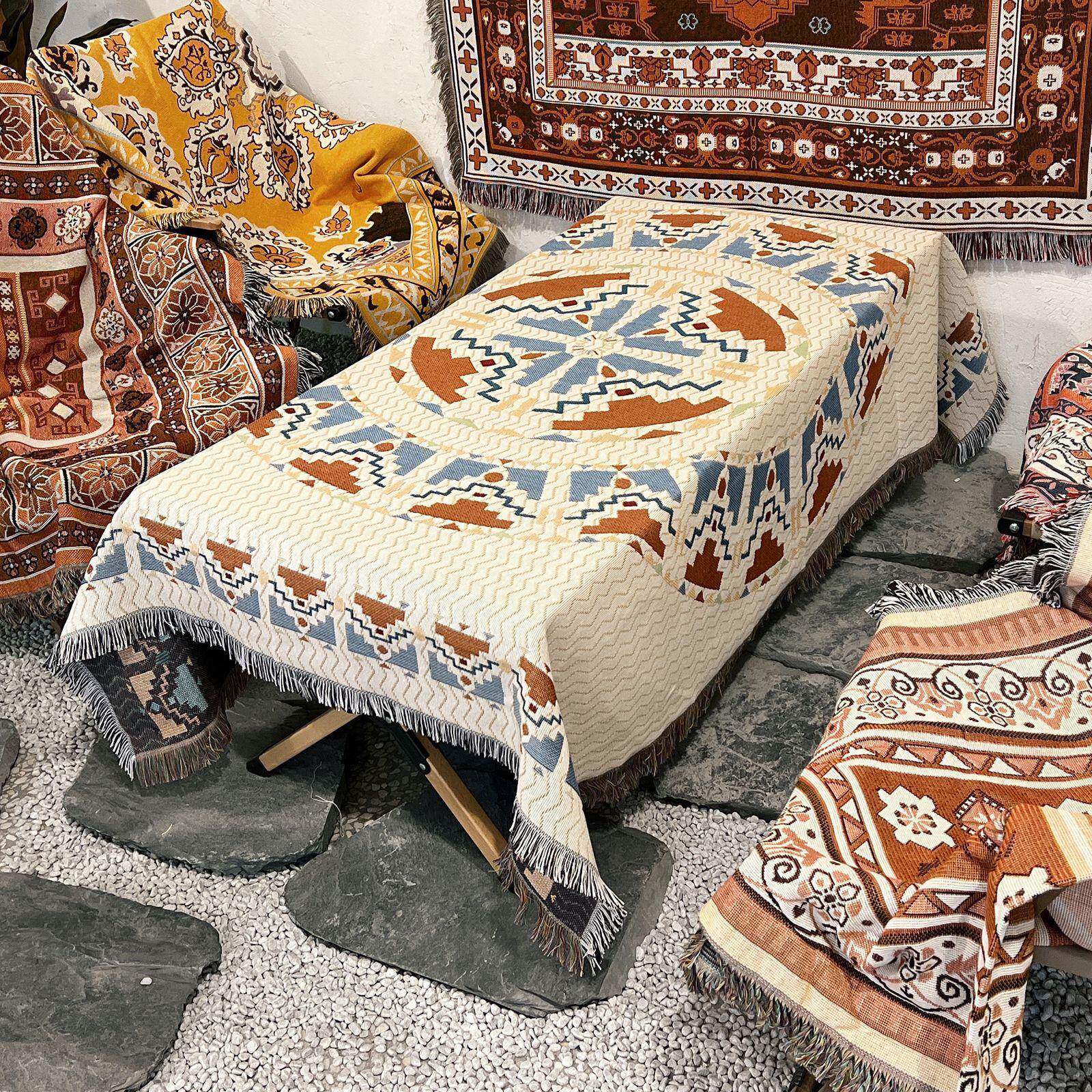 流苏毯印第安毯子线毯露营毯野餐垫户外露营盖毯沙发毯波西米亚毯