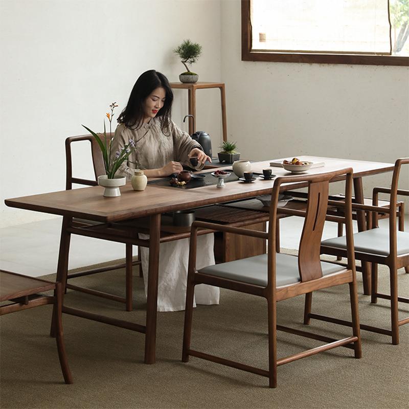 新中式茶桌椅组合实木黑胡桃木原木办公现代简约禅意茶台茶室