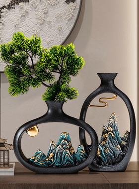 新中式摆件高端客厅电视柜酒柜博古架办公室茶室桌面装饰品摆设