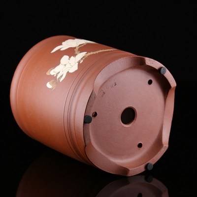 高档精品手工泥绘彩绘高口圆紫砂签筒盆景盆兰花盆双色选择