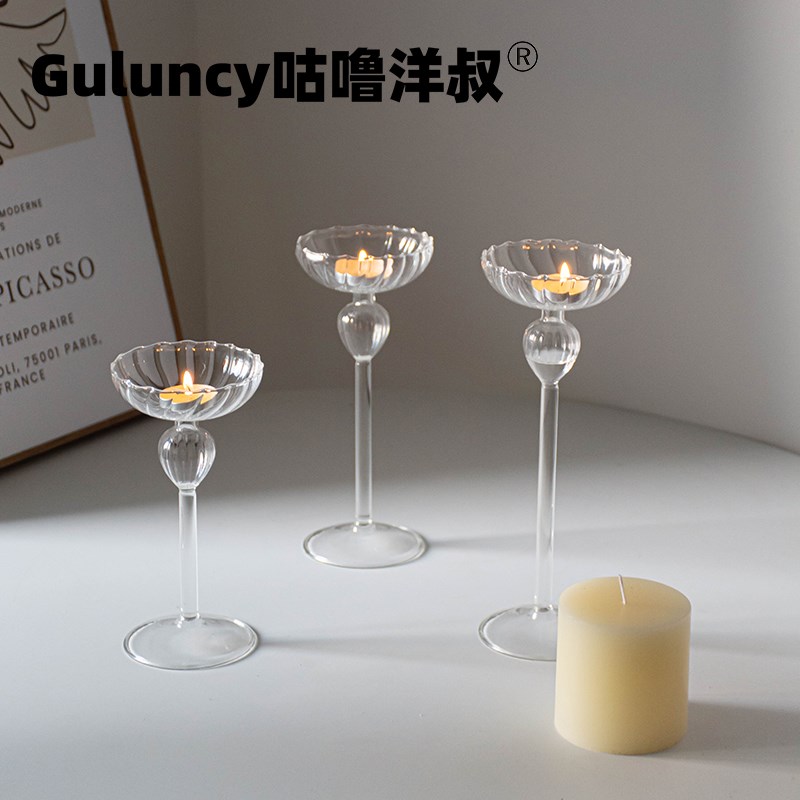 欧式高脚条纹烛台家居装饰摆件婚庆用H品浪漫烛光晚餐烛台道具复