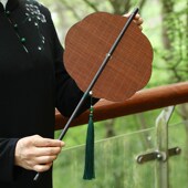 竹丝腰扇国风团扇手工编织扇子复古大漆麈尾团扇紫竹柄蒲扇折叠扇