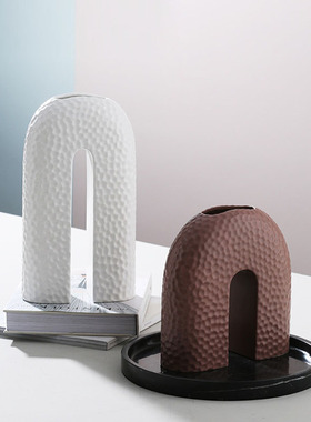 现代u网红拱形创意陶瓷花瓶摆件 客厅插花瓶器样板房软装饰品轻奢