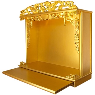 神龛壁挂吊柜佛台金色供桌关公祖先台实木家用财神像柜牌位供奉台