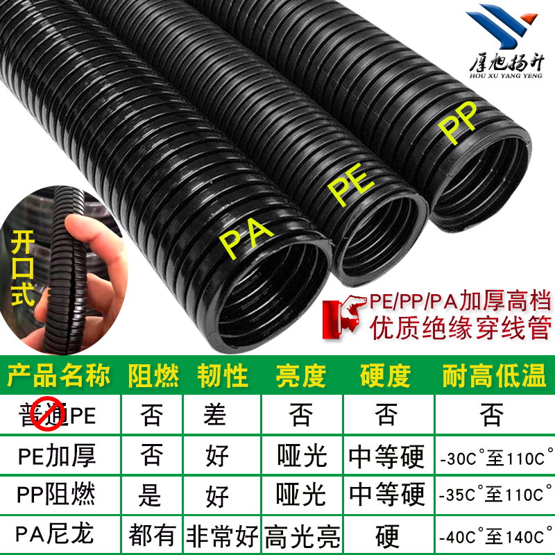 加厚PE塑料波纹管可开口PP电工护线套管黑色螺纹浪管穿线软管
