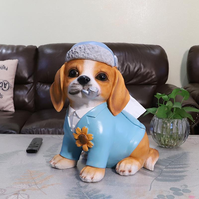 可爱狗狗创意树脂纸巾收纳盒家居装饰仿真狗工艺品摆件抽纸盒