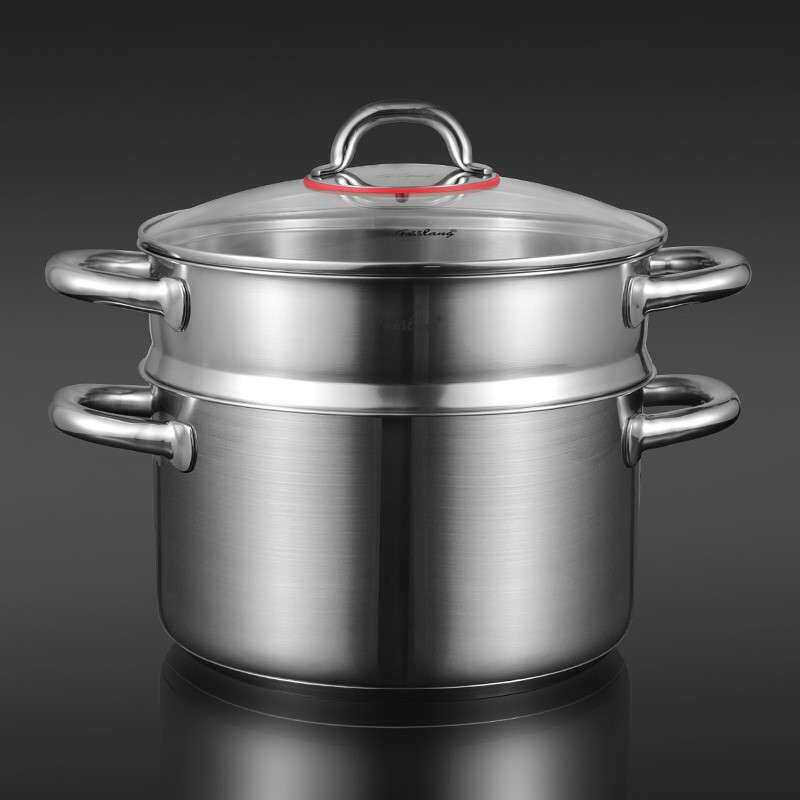 菲仕朗加厚复合底不锈钢家用双层蒸锅电磁炉加深炖汤锅24cm