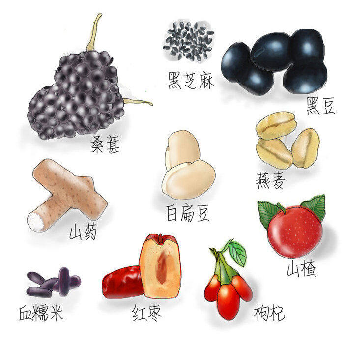 血糯米山楂黑豆黑芝麻桑葚红枣枸