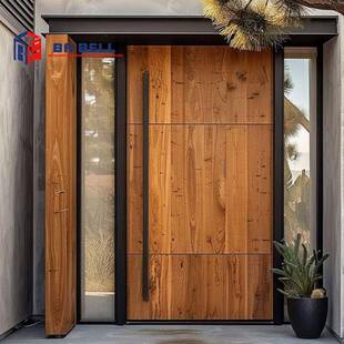 铸铝木门原木多层夹板虫眼门别墅入户门松木烤漆偏轴门转轴旋转门