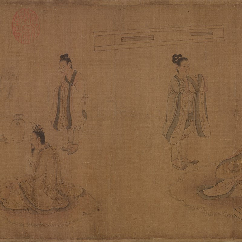 顾恺之 斫琴图 绢本设色复制画横G幅仿古书画琴室装饰画工笔画