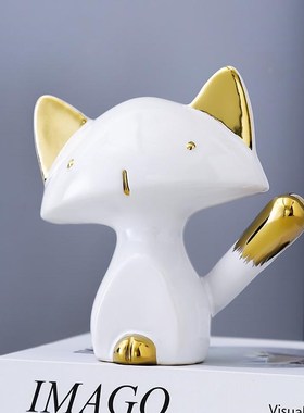 猫咪摆件轻奢玻璃柜儿童陶瓷萌趣动物客厅艺术品乔迁新居礼物卧室