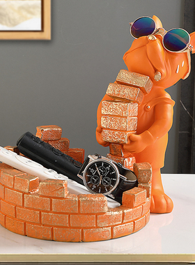 入户玄关放钥匙收纳摆件鞋柜托盘现代轻奢风客厅进门大嘴狗装饰品