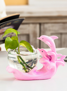 海豚摆件家居饰品客厅玄关酒柜装饰品办公桌创意轻奢摆设水培花瓶