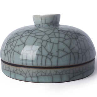 11cm盖碗印泥盒龙泉青瓷粉青开片金丝铁线可定制印泥瓷缸文房瓷器