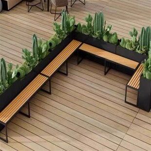 简约镀锌板花箱坐凳组合市政园林景观座椅室外隔断花坛铁艺种植槽