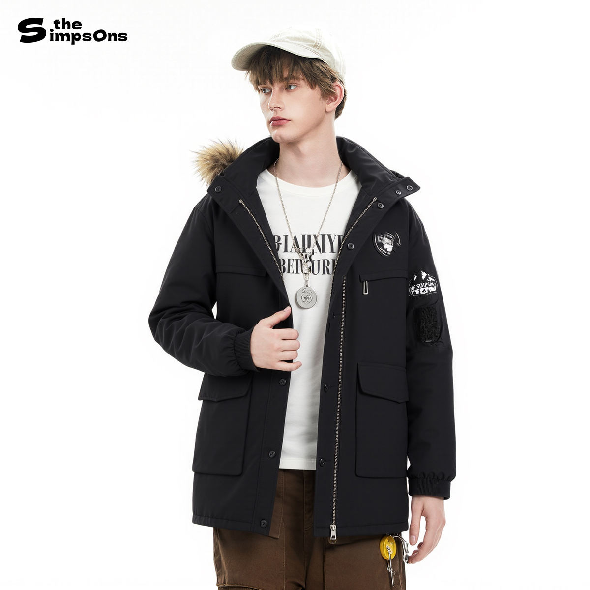 辛普森一家中长款羽绒服90绒冬季加厚保暖过膝连帽情侣羽绒外套男