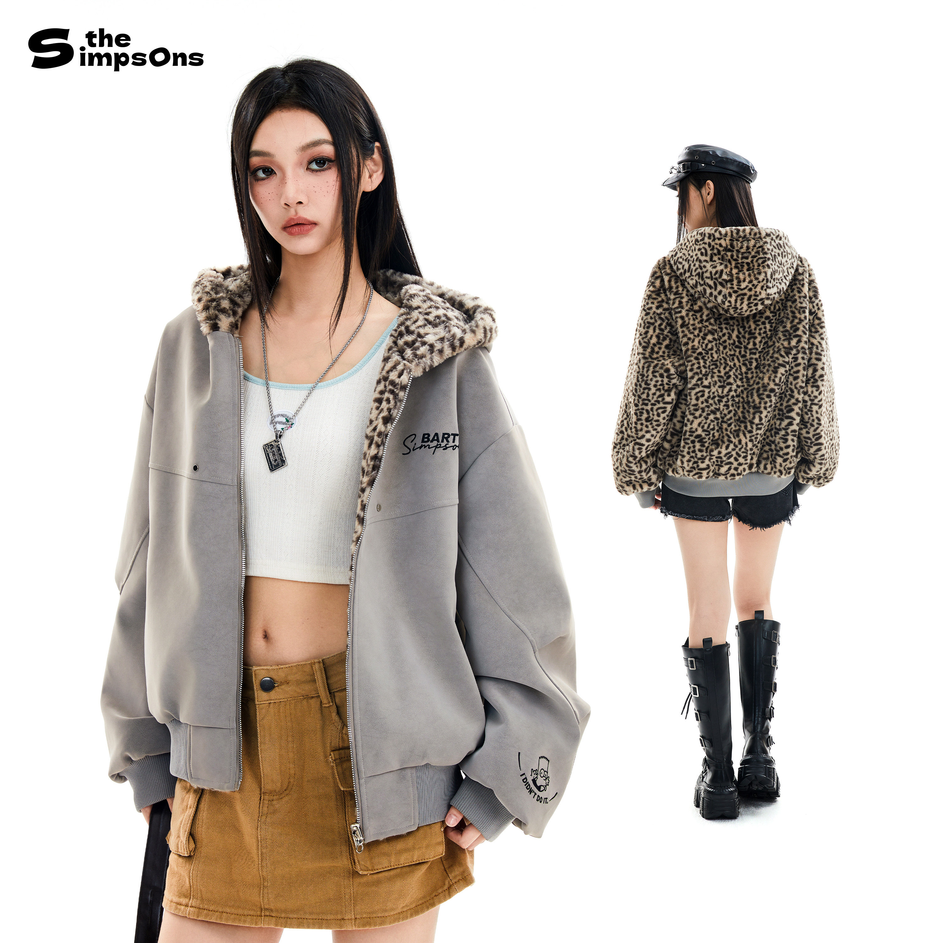 辛普森一家厚外套冬季保暖情侣装短款美式夹克女豹纹双面厚棉服男,男装,夹克,淘宝优惠券,粉丝福利购,淘宝优惠卷