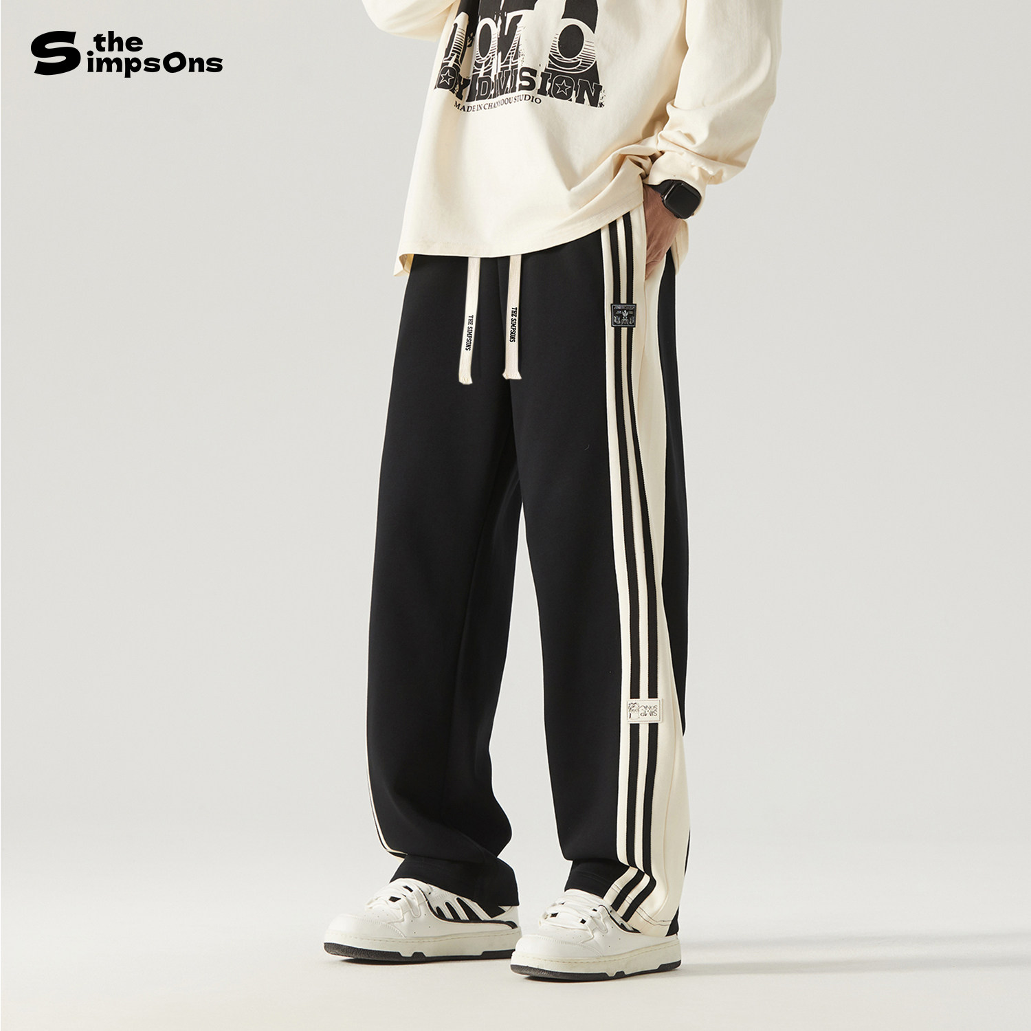 辛普森一家黑色休闲长裤男女重磅潮牌美式宽松青少年学生裤子百搭