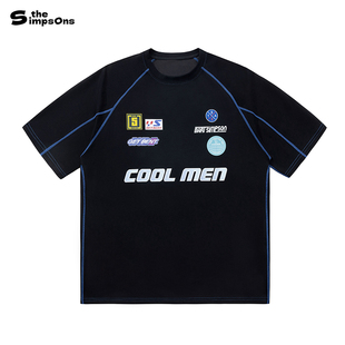 辛普森一家美式复古球衣机车赛车风短袖夏季圆领情侣潮流t恤男女