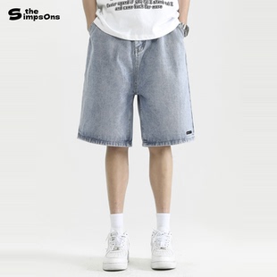 辛普森一家牛仔短裤五分裤男夏季新款水洗休闲运动百搭宽松中裤潮