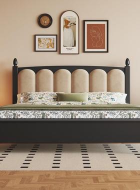 法式复古床黑色1.5M双人实木床1.8M主卧软包床美式罗马柱中古婚床