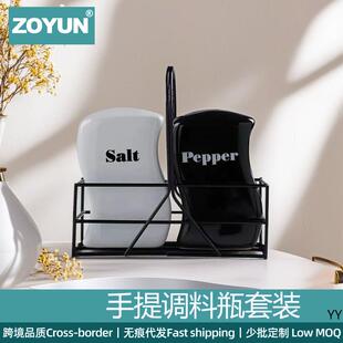 手提调味罐组合装撒料瓶黑白欧式酒店餐厅陶瓷盐罐胡椒粉瓶调料罐