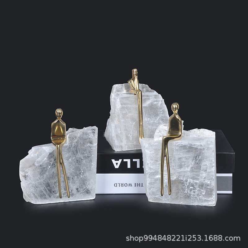 轻奢小铜人晶石别墅饰品样板间装饰软装玄关客厅电视柜书房摆件