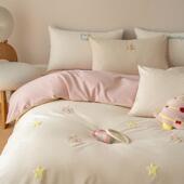 纯棉100支长绒棉冬季 甜美可爱 加厚磨毛 清雅素净四件套