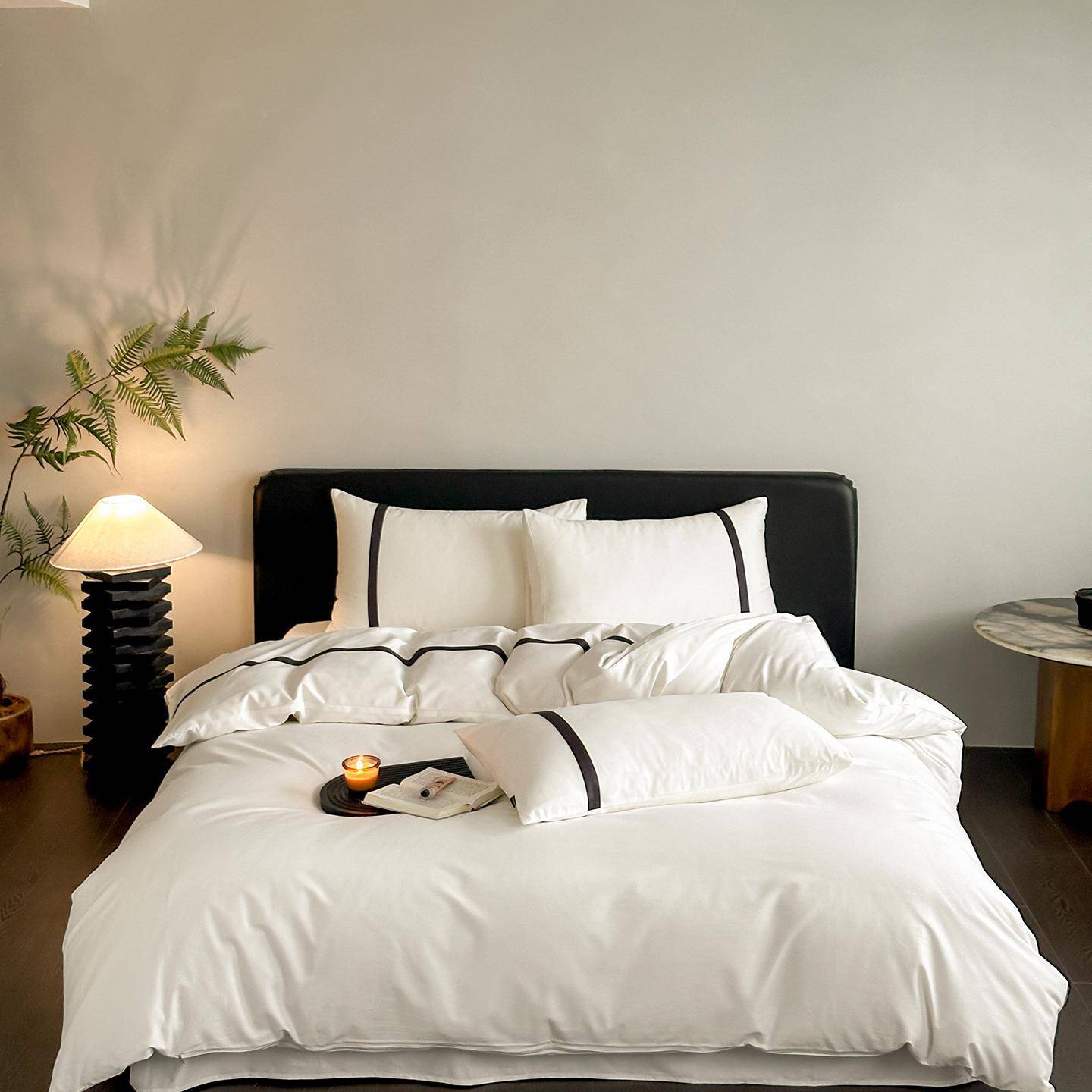 轻奢A类100S全棉纯色磨毛四件套秋冬加厚纯棉床单被套简约风床品