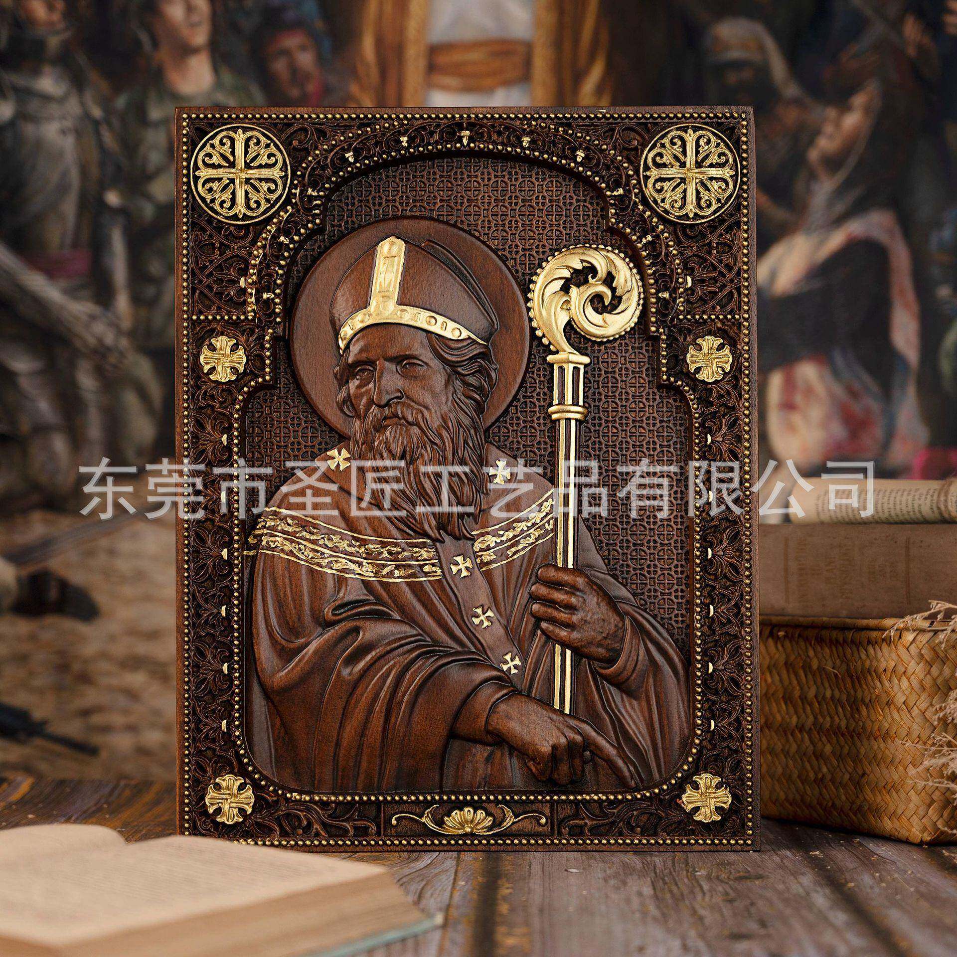 圣帕特里克方形木版画雕刻摆件西方牌匾圣像木质墙壁挂件木雕装饰