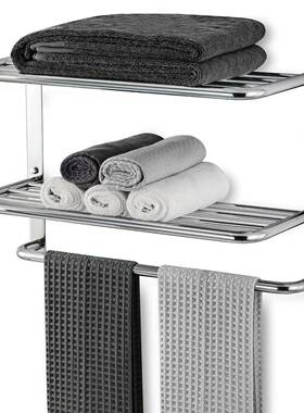 浴室毛巾架SUS304不锈钢卫生间浴巾架壁挂式亮光黑色3层收纳