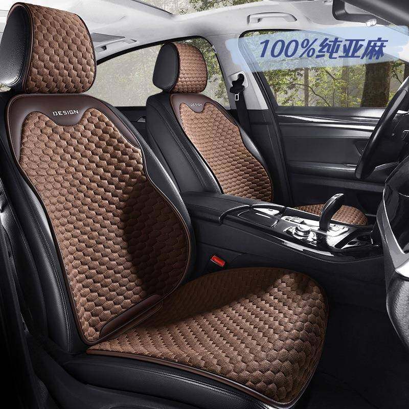 纯亚麻小蛮腰汽车坐垫网红专用防滑免绑女神夏季四季通用座垫套凉