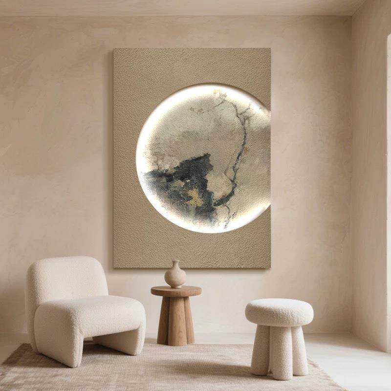 入户玄关装饰画肌理挂画墙壁带灯无框雕刻实木简约壁画画拼接