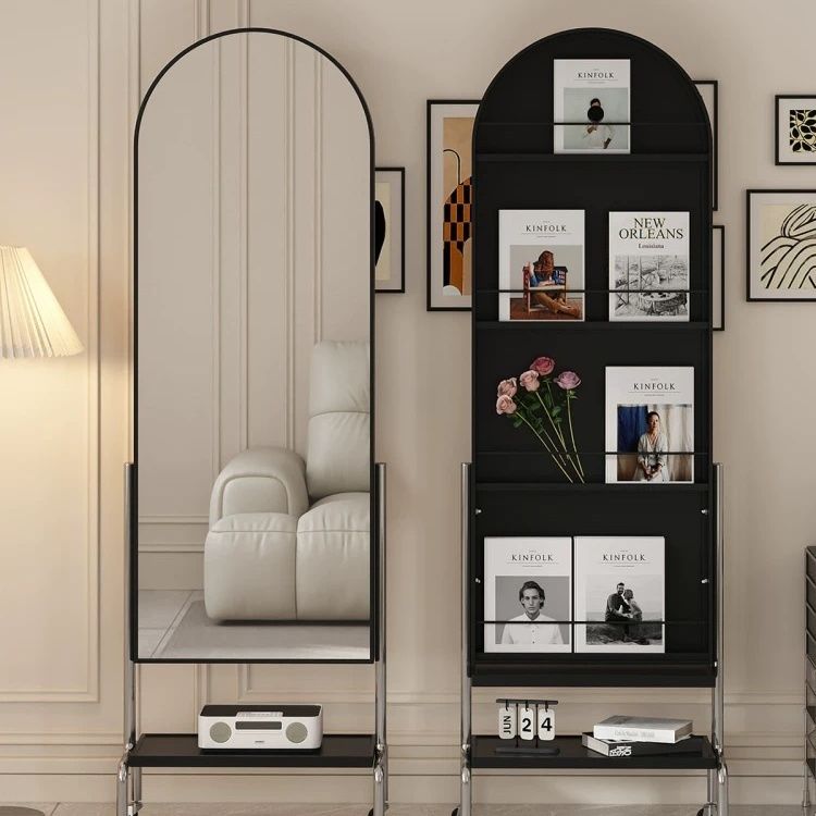 可移动全身镜落地网红收纳杂志架置物书报架家用客厅卧室穿衣镜子