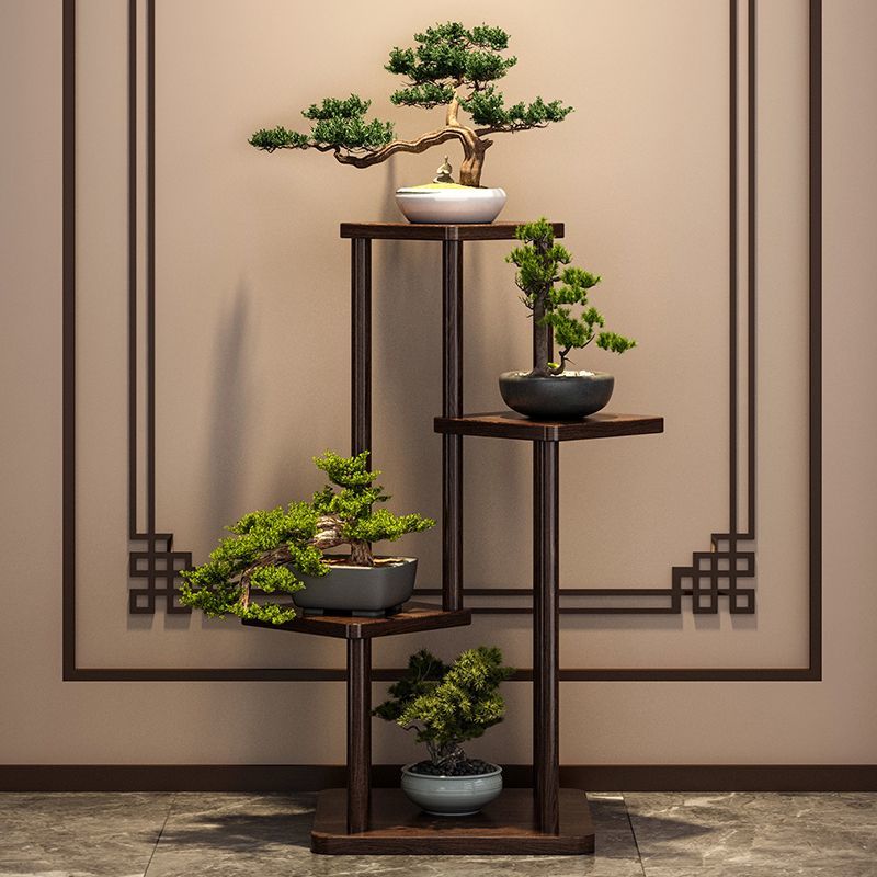 博古架实木中式展示架阳台小型复古多层花架子置物架茶室客厅摆放