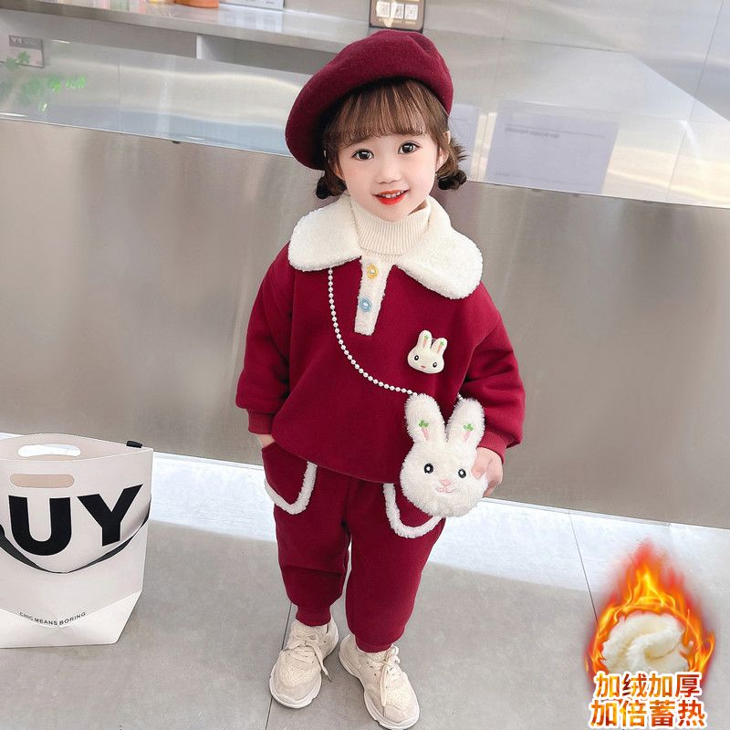 女童冬季加厚套装新款洋气女孩卫衣套装中小童女宝宝运动装两件套