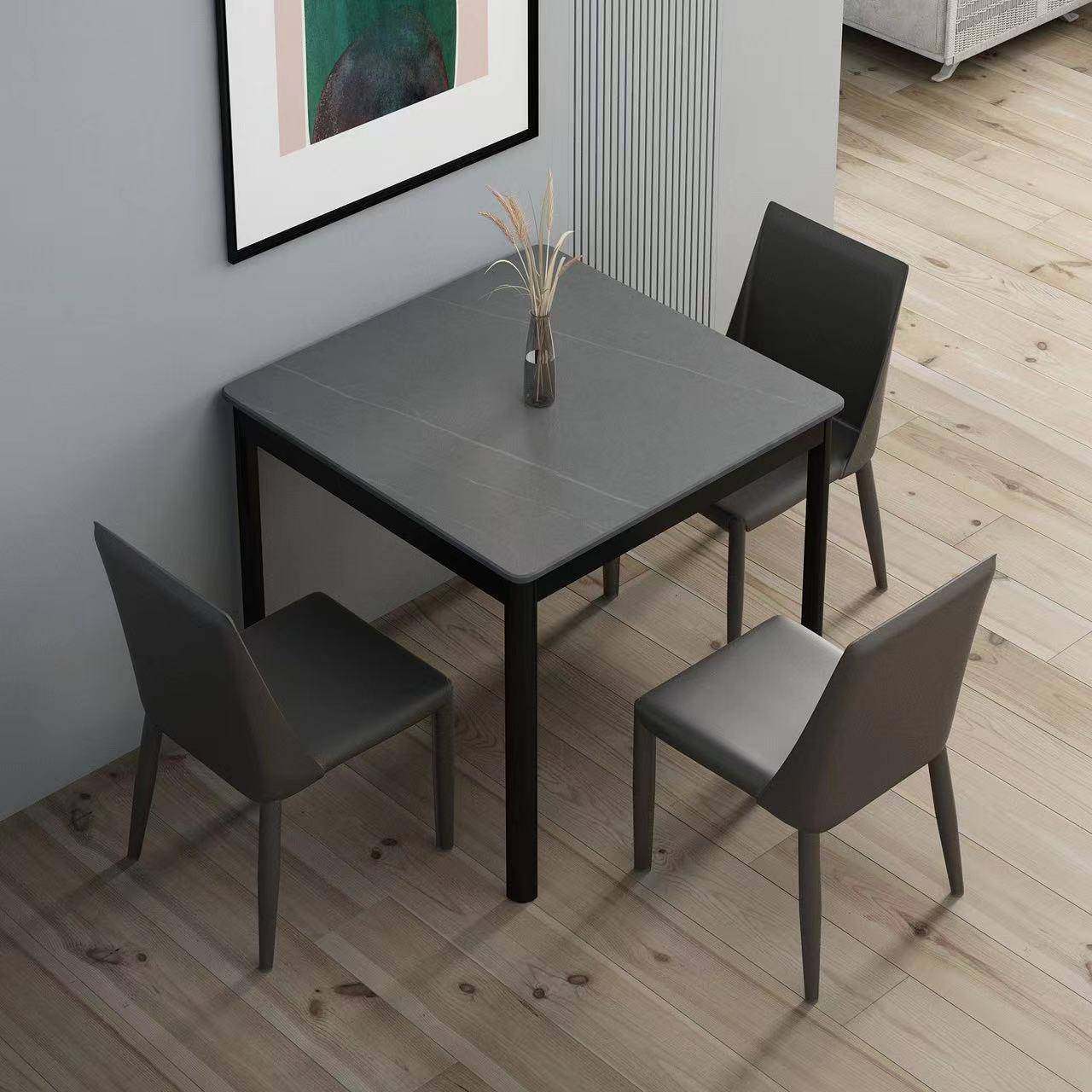 正方形岩板餐桌家用小户型现代简约轻奢吃饭桌子大理石餐桌椅组合