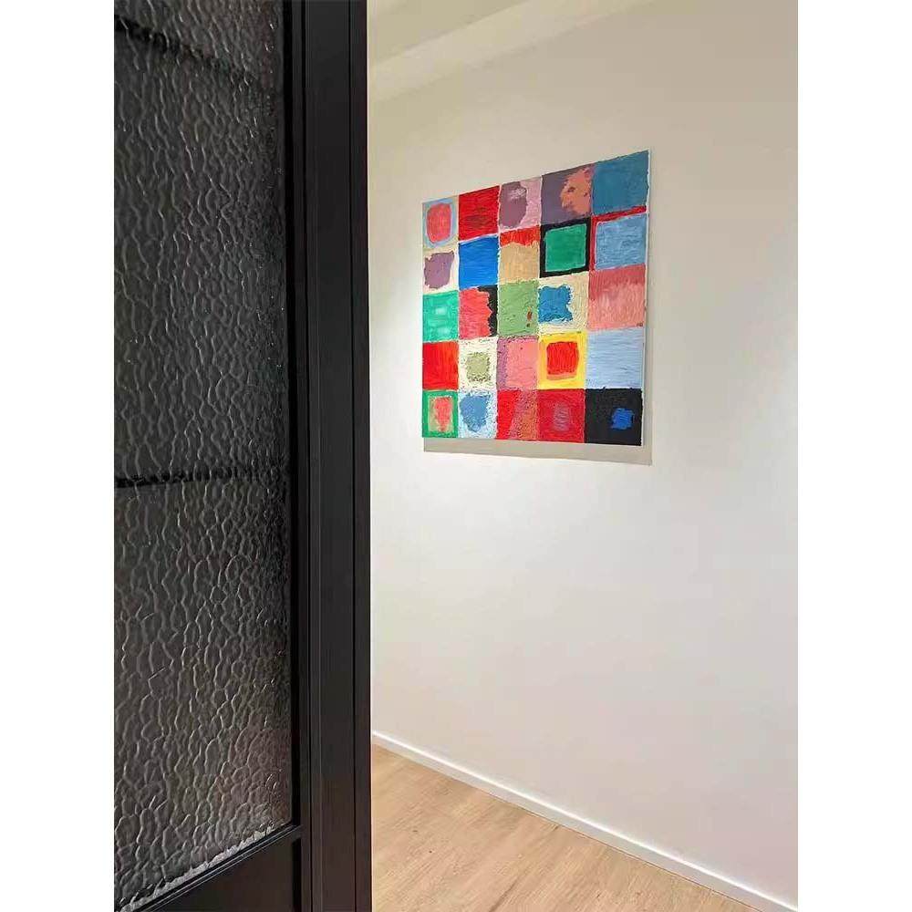 抽象小众挂画入户玄关装饰画艺术家客厅肌理感彩色格子客厅