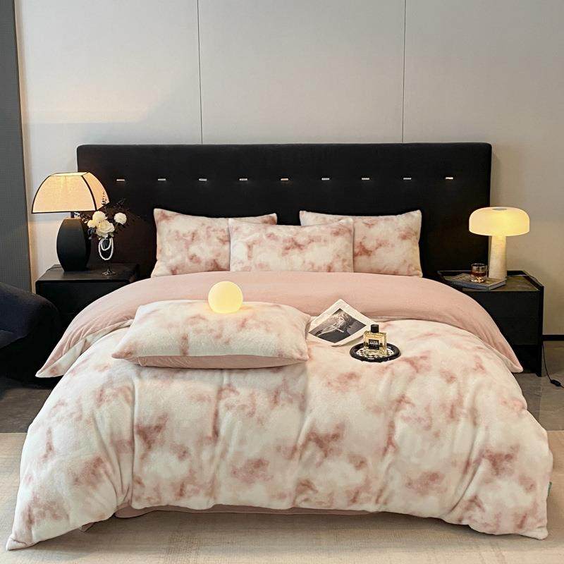 新款A类高克重全消光雪貂绒扎染风保暖透气冬季加绒四件套