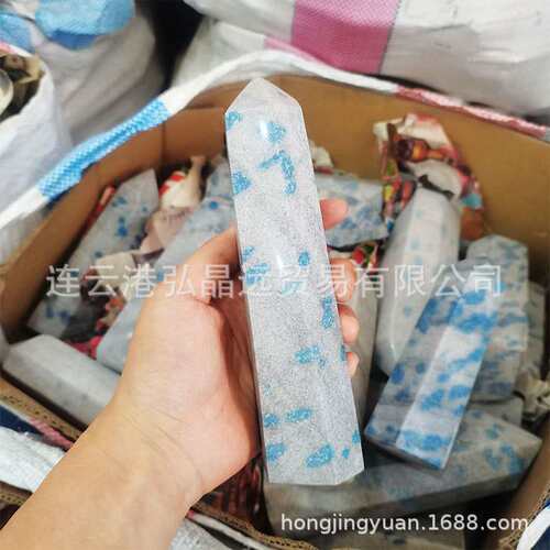 天然水晶柱子K2六棱柱K Two单尖柱蓝色石英石柱源头厂家