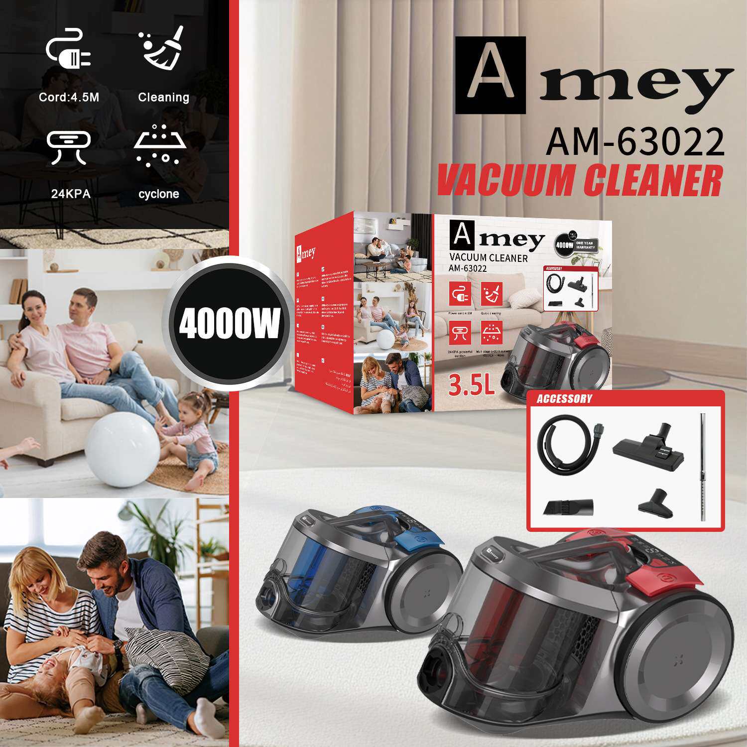 Amey63022吸尘器家用大功率4000W客厅卧室除尘清洁机CLEANER