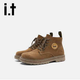 冬季 舒适皮靴街头厚底户外登山工装 马丁靴v izzue高帮潮流男鞋
