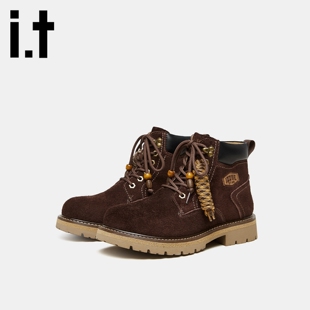 靴v izzue牛反绒马丁靴男中帮高街风短靴高帮休闲复古沙漠工装