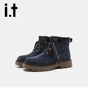 英伦风复古街头蓝色户外防滑工装 高帮男鞋 马丁靴子v izzue新款