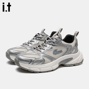 it izzue潮流厚底增高老爹鞋潮男士白色秋季复古户外登山运动鞋